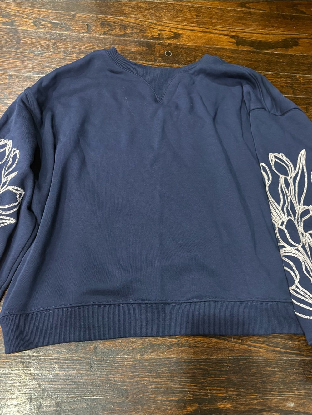 Scotch & Soda Navy Crewneck Sweater with White Sleeve Embroidery